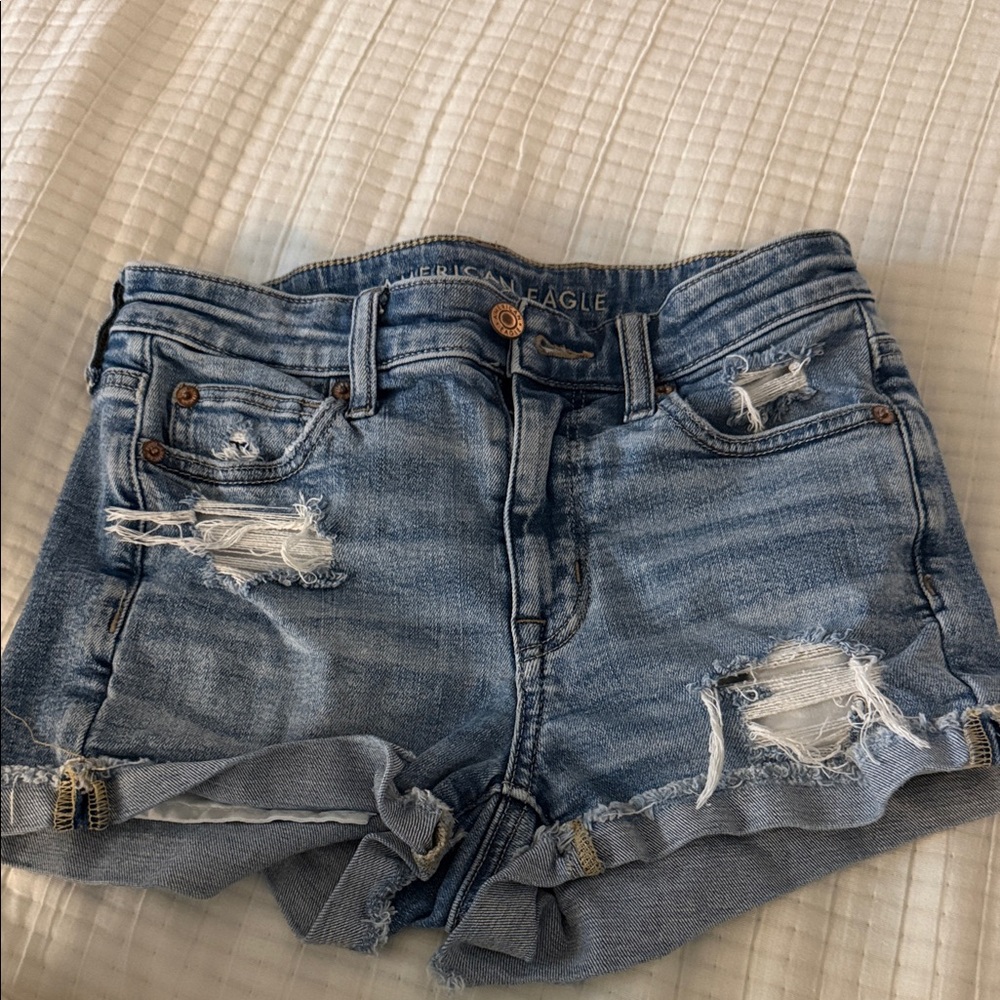 American Eagle Outfitters Distressed Light Blue Jean Shorts